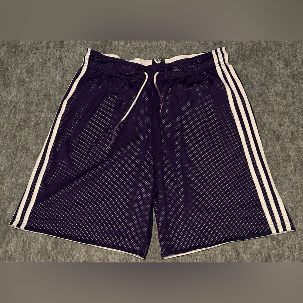 Vintage Men’s Adidas Purple/White Mesh Jersey Basketball Training Shorts- Large